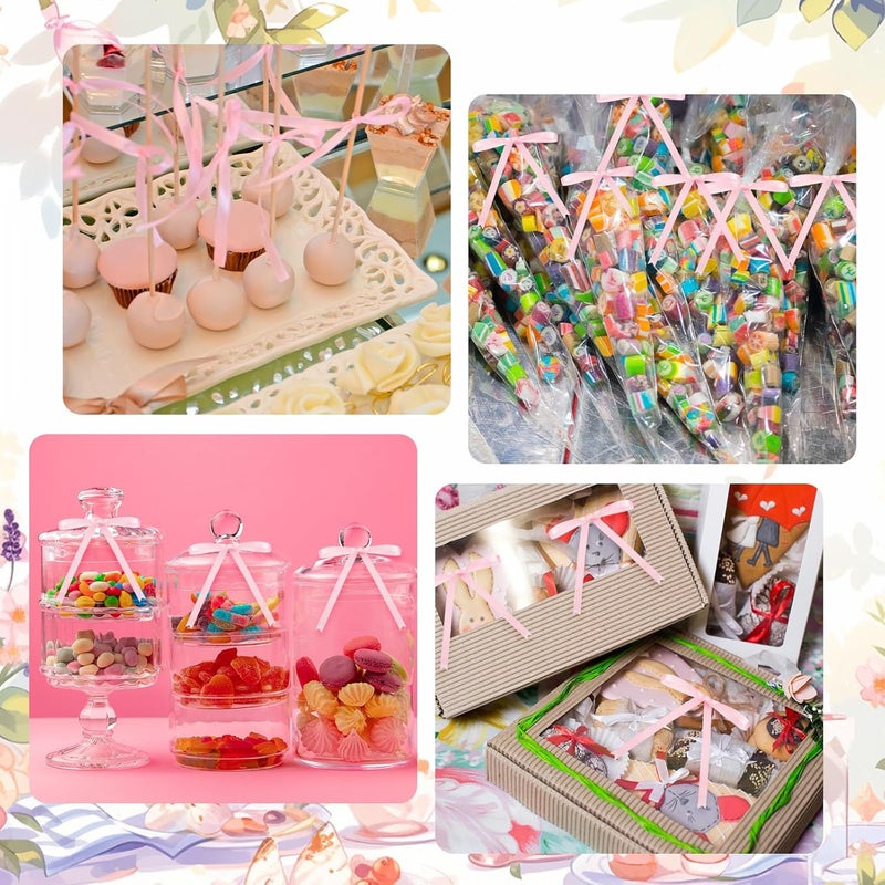 Riceshoot Store Pink 50 Pcs Stain Ribbon Bows 5x7 Inch Twist Tie Bows for Gift Wrapping Cake Treat Bags Craft DIY Gift Wedding Baby Shower Birthday Party Decorations - Image 5